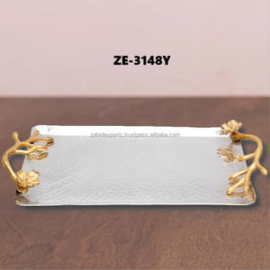 Bandeja de metal hecha a mano de primera calidad para mesa de comedor, bar y configuración de salón con base de soporte de diseñador Bandeja DE BODA rectangular - Product Image 4