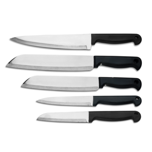 Ensemble de 5 couteaux de cuisine en acier inoxydable avec manche noir, couteaux professionnels de chef, couteaux à découper la viande, couteaux à trancher avec poignée ergonomique - Product Image 1