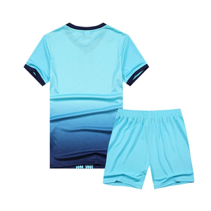 Conjunto de Camiseta de Fútbol Sublimada Personalizada para Hombre, Cuello en V, Manga Corta, Absorbe la Humedad, Degradado Azul, Ropa Deportiva de Poliéster para Verano - Product Image 2