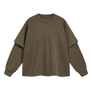 Camiseta de manga larga negra de doble capa de alta calidad y estilo moderno para hombre, con hombros caídos y tejido grueso. - Product Image 1