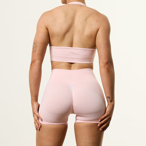 Conjunto de Shorts de Yoga de Cintura Alta Color Rosa, Transpirables, Deportivos, para Mujer, Corte Regular, Color Sólido, Cintura Elástica - Product Image 2