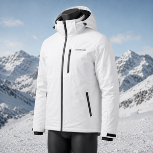 Veste de ski imperméable à capuche blanche pour homme, fermeture éclair, logo personnalisé sur le devant, isolation synthétique, vêtements d'extérieur, veste de ski - Product Image 3
