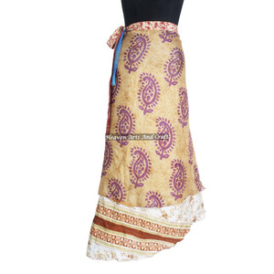 Classy Collection of Long Silk Wrap Skirt 2 Layer Reversible Magic Silk Saris Wrap Long Skirt Silk Magic Long Sari Wrap Skirt - Product Image 1