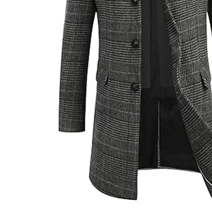 Abrigo Largo de Hombre de Mezcla de Lana a Cuadros con Cuello Vuelto, Abotonadura Sencilla, Corte Ajustado, Manga Regular, Tejido Grueso - Product Image 2