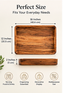 Plateau de service rectangulaire moderne en bois d'acacia de qualité supérieure, à un seul niveau, durable, avec un design décoratif pour la cuisine et la maison - Product Image 4
