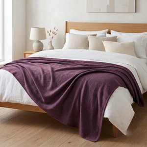 Plum Cotton <b>Woven</b> Bed <b>Blanket</b> for Contemporary Bedroom Home Décor and Hospitality Bedding Collections - Product Image 6
