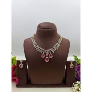 <b>Indian</b> Ethnic Artificial Jewellery-Nicole American Diamond Two Tone Delicate Bridal <b>Necklace</b> <b>Set</b> - Product Image 4