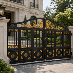 Luxury Black Gold Villa Gate Ornate Arch <b>Sliding</b> Main Entrance Security Gate Decorative Metal Design for Home - Product Image 3