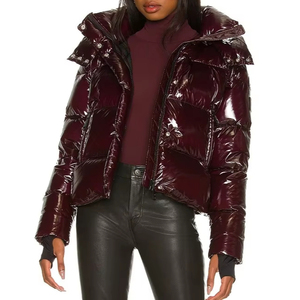 High Street Custom Elastic Bottom Cuff Full Zip Metallic Shiny Gold Quilted Waterproof Windproof Puffer Jacket Autumn Crop Women - Product Image 1