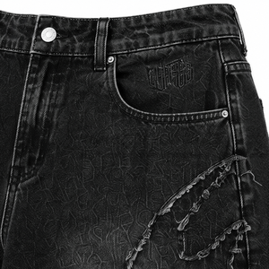 Pantalones Vaqueros Anchos Negros Desgastados para Hombre, Estilo Urbano Informal con Roturas Intensas - Product Image 6
