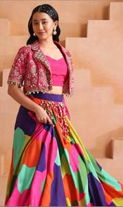 <b>Women</b> <b>Red</b> Embroidered Blouse Floor Length Multicolor Printed Maxi <b>Skirt</b> Set Indian Ethnic Outfit - Product Image 2