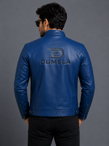 Dumela International – Nouvelle collection hiver : Blouson streetwear personnalisé en toile de cuir de vache véritable, avec fermeture éclair, bleu, pour l'extérieur - Product Image 4