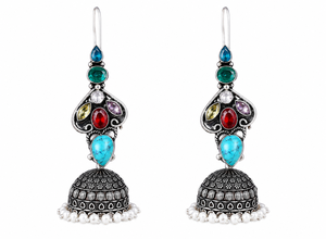 Wholesale Multicolor Stone <b>Oxidized</b> Silver Jhumka Earrings for Women | Boho Tribal Handmade Jewelry | Factory Direct Supplier - Product Image 3