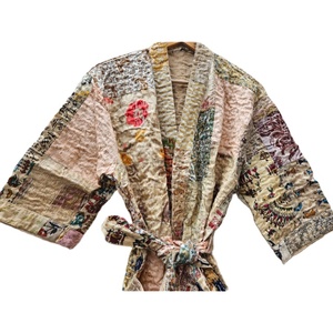 Nouvel Arrivage Kimono en Soie Matelassé Khambhadiya Kantha Fait Main Style Bohème Vintage pour Femme, Long, Patchwork, Taille Élastique, Respirant - Product Image 4