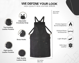 Heavy Duty Heat& Flame Resistant Premium Quality Full Grain Leather <b>Working</b> <b>Apron</b> Crossbody Bib Design Unisex Kitchen Use <b>Aprons</b> - Product Image 3