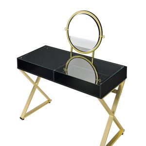 Coleen Black and Gold Finish Makeup Vanity Desk with <b>Mirror</b> and Jewelry <b>Tray</b> - Product Image 6