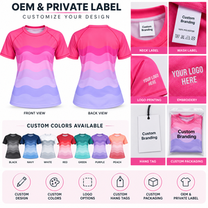 Women's Short Sleeve Rash Guard Gradient Color Sublimation Print Quick Dry <b>Swim</b> <b>Top</b> for Beachwear - Product Image 6