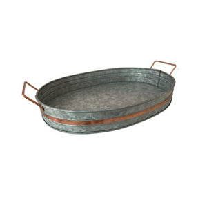 Ensemble de plateaux ovales en métal galvanisé avec poignées en corde, décoratifs, style vintage, pour la décoration de la maison et l'utilisation en cuisine - Product Image 3