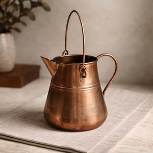 Set Copper Hammered Pitcher With Lid Vintage Style Large Capacity Home Drinkware - Product Image 2