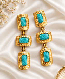 Boucles d'oreilles pendantes élégantes en laiton massif plaqué or 18 carats avec pierre d'amazonite pour femme, vente en gros, cadeau de mariage ou d'anniversaire, bijoux - Product Image 4