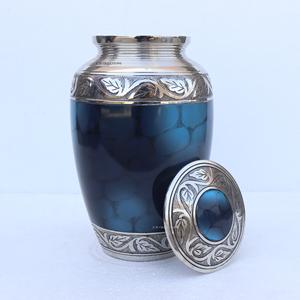 Premium Brass Cremation Urns for Human Ashes Customized Blue Clouds Color Pattern Brass Urn Handcrafted Brass Adult Ashes Urns - Product Image 3