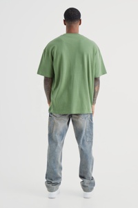 T-shirt à manches courtes surdimensionné pour homme, col rond, coupe décontractée, couleur unie beige, tissu jersey 100% coton - Product Image 4