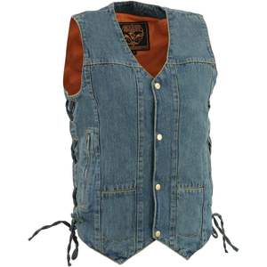 Gilet de motard en denim bleu pour homme 2025 Leather DM1989 avec 10 poches et lacets latéraux - Product Image 6