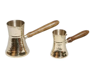 Newest <b>Copper</b> Turkish Coffee Pots Set of 2 Round Percolators with Wooden Handles Traditional Design for Coffee Making - Product Image 1