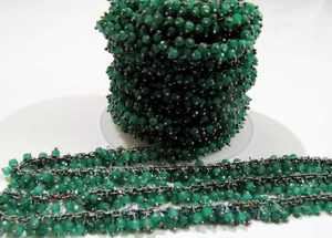 Emerald Rondelle Faceted Rosary Chain Size <b>Wire</b> Wrapped Grape Beaded Chain Sold Per Foot - Product Image 2