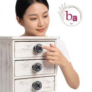 Beads Art Modern Ceramic Round Cabinet Knobs with <b>White</b> Floral Design for Kitchen Bedroom Home Office & School Furniture - Product Image 4