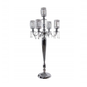 Silver 5 arm crystal candelabra aluminium candle <b>holder</b> 24 inch candle stand decorative <b>candlestick</b> <b>holder</b> luxury wedding - Product Image 2