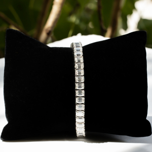 Luxurious Platinum Emerald Cut Diamond Tennis <b>Bracelet</b> Womens Classic GIA Certified Wedding Jewelry Elegant Gift Set - Product Image 3