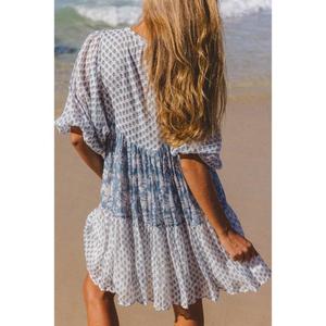 Vestido Casual de Verano Hecho a Mano, Elegante, Estilo Boho, con Cuello en V, Mangas Abullonadas, Estampado, Cintura Imperio, Corte en A, Largo hasta la Rodilla - Product Image 5