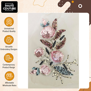 Exclusiva Oferta en Accesorios de Ropa para Mujer Bordados a Mano - Apliques de Frutas Rosadas en 3D con Hojas Azules a Bajo Precio - Product Image 5