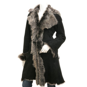 Wholesale Elegant <b>Long</b> Black Shearling Coat With Fox Fur Collar And Cuffs Winter Warm Full Sleeve <b>Women's</b> <b>Jacket</b> - Product Image 1