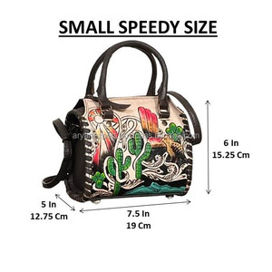 New Arrival <b>Tooled</b> Genuine Leather Speedy Duffel Bag Western Style <b>Small</b> Hand Painted Handbag Factory Direct Price Overnight Bag - Product Image 2