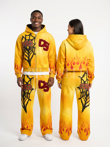 Conjunto de Sudadera con Capucha y Pantalones Deportivos de 2 Piezas para Hombre, Diseño de Llamas, Transpirable, Estilo Urbano, Talla Grande, Personalizado - Product Image 5