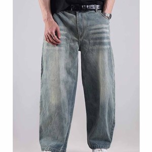 Jeans streetwear personnalisés de haute qualité pour hommes, coupe ample, délavés à l'acide, style hip-hop, jambe large, en denim - Product Image 1