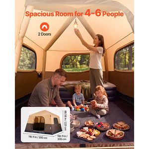 Carpa Inflable para 6 Personas con Bomba Recargable, Tubos de Aire de TPU, 4 Ventanas Grandes de Malla, Tela de Algodón, Portátil y Fácil de Instalar - Product Image 4