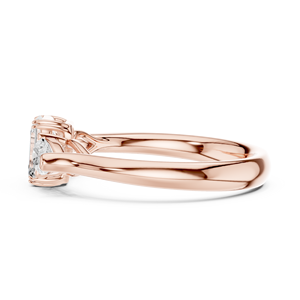 <b>Emerald</b> Cut Moissanite Diamond Engagement <b>Ring</b> With Pear Side Stones – Rose Gold Over Sterling <b>Silver</b> Three Stone <b>Ring</b> - Product Image 2