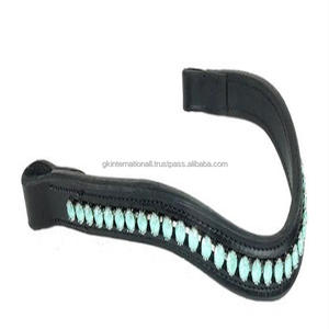 Bande de sourcils de cheval équestre en cuir véritable bandes de sourcils de cheval décorer avec perle et chaîne en métal de cristal bande de sourcils cousue complète - Product Image 5