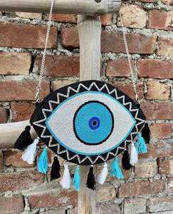 Pochette de Soirée de Luxe Blanche et Or Perlée, Broderie Géométrique Chevron, Spécial Aïd, pour Femme, Mariage et Fêtes - Product Image 6