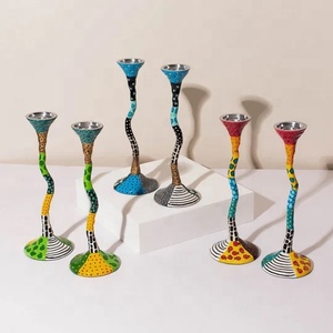 Porte-bougies en aluminium torsadé coloré, artisanal et gaufré, I K HANDICRAFT, imprimé 6 couleurs, éclairage parfait pour Shabbat - Product Image 3
