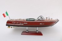 Modelo de Lancha Italiana Riva Ariston Pequeña de 25 cm, Hecha a Mano en Madera Pulida y Pintada, Arte Folclórico, Decoración de Mesa, Ideal para Regalo o Souvenir