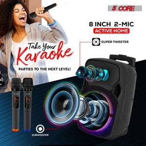 5 Core Party Speaker <b>Bluetooth</b> 250W Big Powered Rechargeable Outdoor PA DJ System w 2 Wireless Mics - Product Image 6