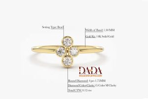 Bague de luxe pour femme avec diamants sertis en grappe, bague minimaliste à quatre pierres, bijou élégant pour le quotidien, bague moderne - Product Image 3