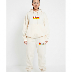 OEM <b>Women's</b> <b>Cream</b> Hooded Sweatshirt & Sweatpants Set Loose Fit <b>Fleece</b> Casual Wear Full Length Letter Print Streetwear Tracksuit - Product Image 4
