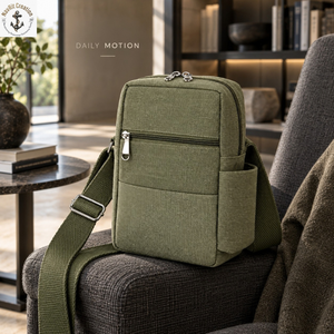 Olive Canvas Crossbody Sling <b>Bag</b> with Adjustable <b>Strap</b> | Travel <b>Shoulder</b> <b>Bag</b> with Front Zipper and Side Pocket for Everyday Use - Product Image 2