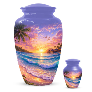 Aluminum Cremation Urn Beach Sunset Print Memorial <b>Keepsake</b> Vessel for Adult <b>Ashes</b> Decorative Funeral Use - Product Image 3