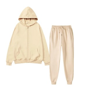 Ensemble de survêtement en molleton délavé rose à capuche pour homme, manches longues, couleur unie, décontracté, avec pantalon à fermeture éclair et cordon de serrage, coupe droite, hiver - Product Image 3